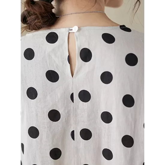 Polka Dot Split-Joint Half Sleeves Loose Midi Dresses