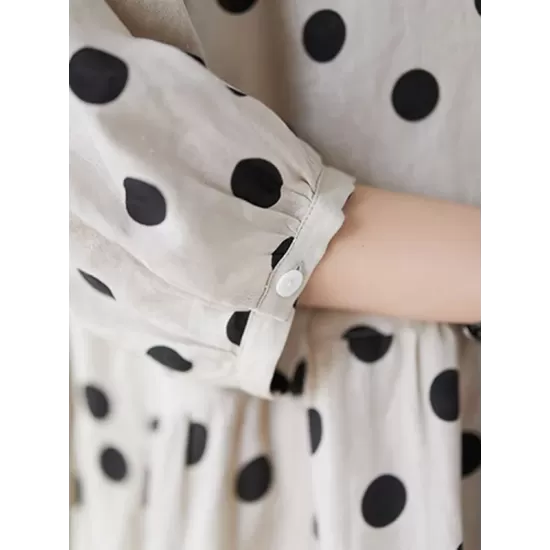 Polka Dot Split-Joint Half Sleeves Loose Midi Dresses