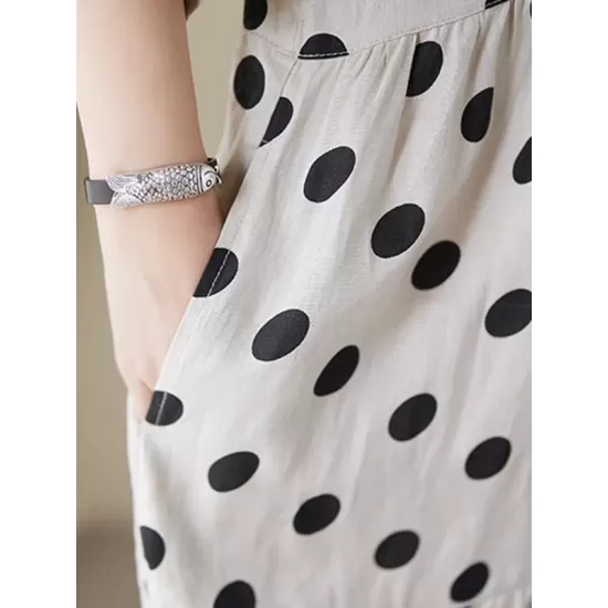 Polka Dot Split-Joint Half Sleeves Loose Midi Dresses