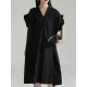 Adjustable Drawstring Pleated Solid Color Loose Raglan Sleeve V-Neck Shirt Dress Midi Dresses