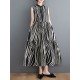 Striped Loose Sleeveless Stand Collar Midi Dresses