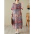 Contrast Color Polka-Dot Printed Half Sleeves Loose Round-Neck Midi Dresses