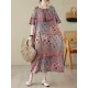 Contrast Color Polka-Dot Printed Half Sleeves Loose Round-Neck Midi Dresses