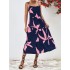 Contrast Color Floral Printed Loose Sleeveless Spaghetti-Neck Midi Dresses