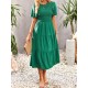 Elastics Solid Color Loose Short Sleeves Round-neck Midi Dresses