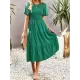 Elastics Solid Color Loose Short Sleeves Round-neck Midi Dresses