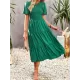 Elastics Solid Color Loose Short Sleeves Round-neck Midi Dresses