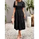 Elastics Solid Color Loose Short Sleeves Round-neck Midi Dresses