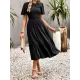 Elastics Solid Color Loose Short Sleeves Round-neck Midi Dresses