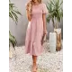 Elastics Solid Color Loose Short Sleeves Round-neck Midi Dresses