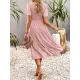 Elastics Solid Color Loose Short Sleeves Round-neck Midi Dresses