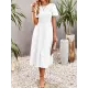 Elastics Solid Color Loose Short Sleeves Round-neck Midi Dresses