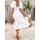 Elastics Solid Color Loose Short Sleeves Round-neck Midi Dresses