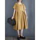 Asymmetric Pleated Pockets Solid Color Split-Joint A-line Loose Round-neck Midi Dresses