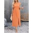 Hollow Solid Color Split-side Sleeveless Round-neck Midi Dresses