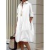 Long Sleeves Loose Solid Color Lapel Collar Midi Dresses