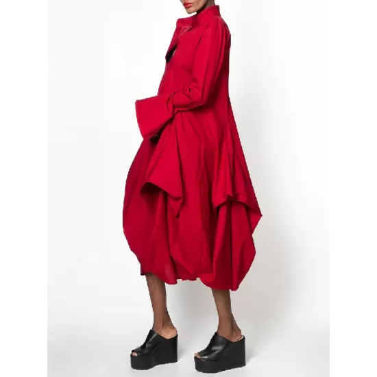 Stylish Loose Stand-Collar Long Sleeves Midi Dress