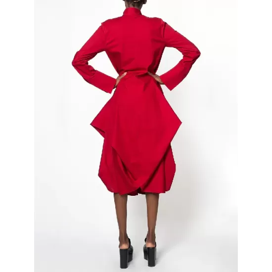 Stylish Loose Stand-Collar Long Sleeves Midi Dress