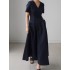 Simple Casual Solid Color Pleated Midi Dress