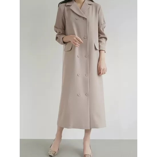 Original Chic Pleated Notched Collar Blazer Midi Dress