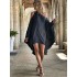 Stylish Loose High-Low Batwing Sleeves Black Midi Dress