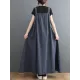 Vintage Loose Artistic Retro Solid Color Strap Denim Midi Dress