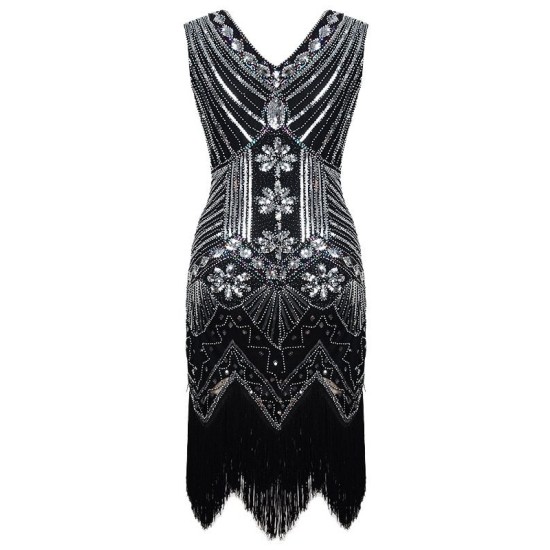 Evening H-Line Beads Sequined Tasseled Midi Dresses