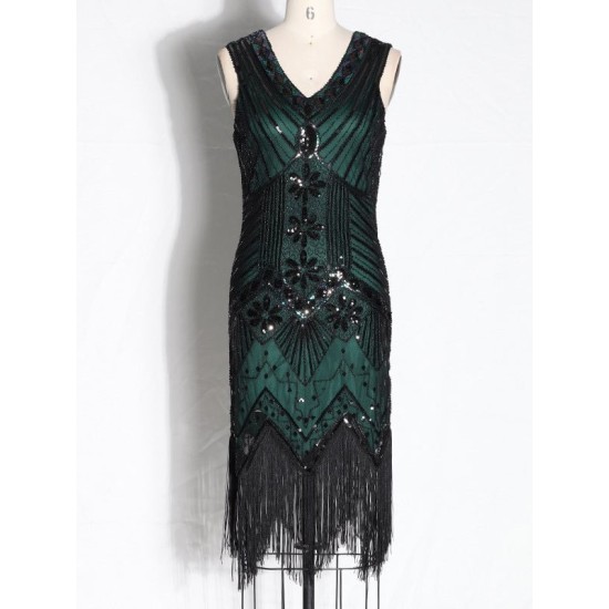 Evening H-Line Beads Sequined Tasseled Midi Dresses