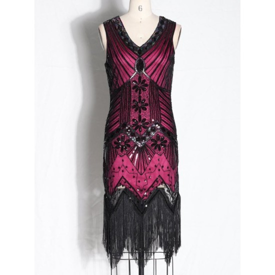 Evening H-Line Beads Sequined Tasseled Midi Dresses