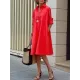 Simple Long Sleeves Solid Color Lapel Midi Dress