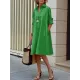 Simple Long Sleeves Solid Color Lapel Midi Dress