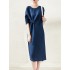 Stylish Irregularity Loose Pleated Solid Color Round-Neck Midi Dresses