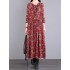 Casual Long Sleeves Loose Floral Printed Round-Neck Midi Dresses