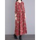 Casual Long Sleeves Loose Floral Printed Round-Neck Midi Dresses