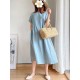 Casual Loose Solid Color Round-Neck Midi Dresses