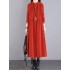 Vintage Corduroy Long Sleeves A-Line Embroidered Solid Round-Neck Midi Dresses