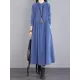 Vintage Corduroy Long Sleeves A-Line Embroidered Solid Round-Neck Midi Dresses