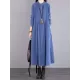 Vintage Corduroy Long Sleeves A-Line Embroidered Solid Round-Neck Midi Dresses