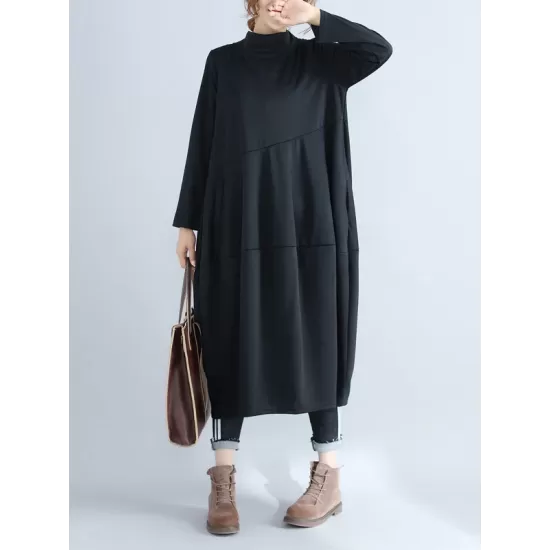 Casual Loose Plus Size Solid Color Hooded Midi Dresses