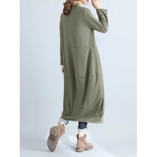 Casual Loose Plus Size Solid Color Hooded Midi Dresses