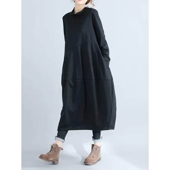 Casual Loose Plus Size Solid Color Hooded Midi Dresses