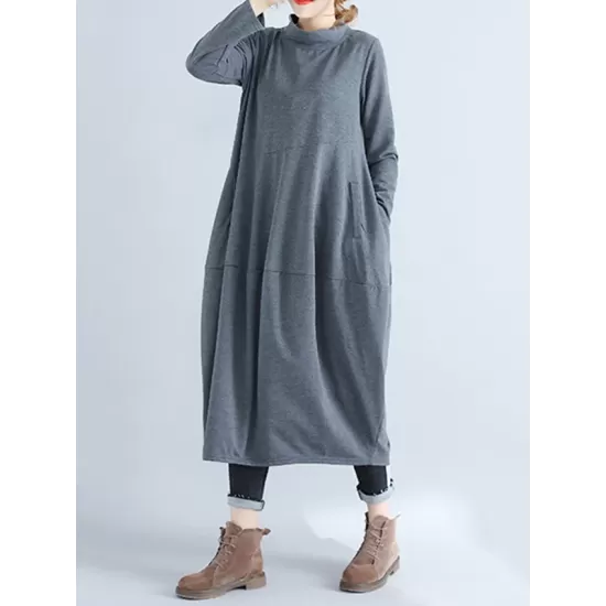 Casual Loose Plus Size Solid Color Hooded Midi Dresses