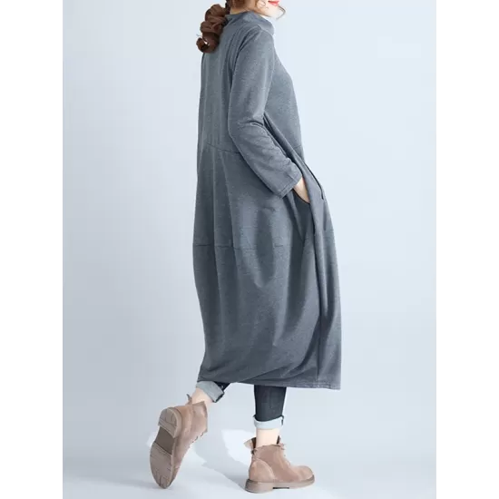 Casual Loose Plus Size Solid Color Hooded Midi Dresses