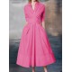 Stylish A-Line Long Sleeves Pleated Solid Color Lapel Midi Dresses