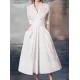 Stylish A-Line Long Sleeves Pleated Solid Color Lapel Midi Dresses