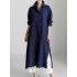 Simple Long Sleeves Split-Side Solid Color Lapel Midi Dresses Shirt Dress