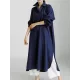 Simple Long Sleeves Split-Side Solid Color Lapel Midi Dresses Shirt Dress