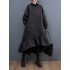 Casual Long Sleeves A-Line Rhombic Falbala High-Neck Midi Dresses