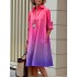 Long Sleeves Gradient Lapel Midi Dresses