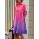 Long Sleeves Gradient Lapel Midi Dresses